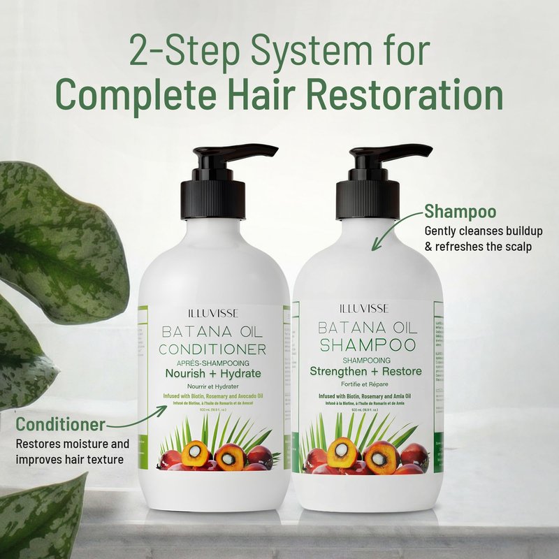 ILLUVISSE Batana Oil Shampoo and Conditioner Set for Hair Growth & Thickening, Organic Rosemary, Tea Tree Oil, Biotin & Aloe Vera Formula for Men & Women, Strengthens Nourishes & Smooths, 500ml Each