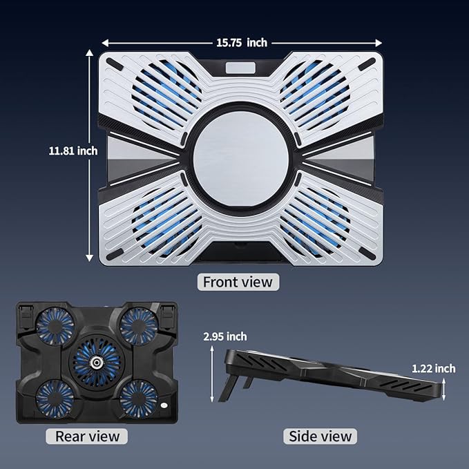 Yiodelu Thermoelectric Laptop Cooling Stand with 5 Fans - Adjustable Height for Laptops up to 19", Compatible with MacBook, Alienware, ROG & Gaming Laptops