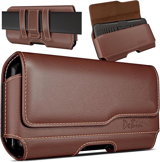 DeBin Case for Galaxy S26 S25 S24 5G S23, S22, S21, S20, S10, S9, A10e, A01, Note 10, Cell Phone Belt Holster Clip Pouch Holder Cover (Fits Samsung with Otterbox Commuter Case) Brown