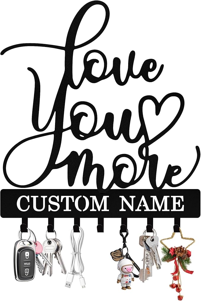 Syneiro Personalized Key Holder Wall Mount, Custom Metal Key Rack Key Holder with Name, Deer Cabin Wall Keys Hanger with Hooks for Entryway, Front Door, Hallway, Kitchen, Living Room