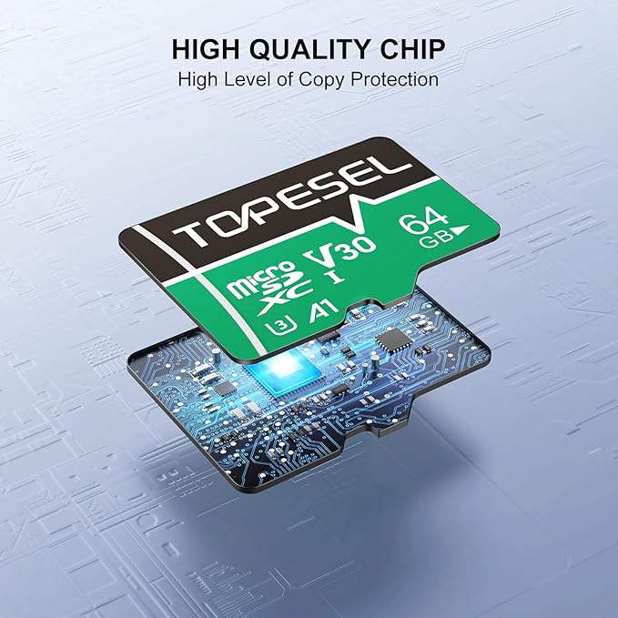 TOPESEL 64GB Micro SD Card 5 Pack, microSDXC UHS-I High Speed TF Card with Adapter, 90MB/s, C10, U3, A1, V30, 4K Recording Memory Card(64GB 5Pack)