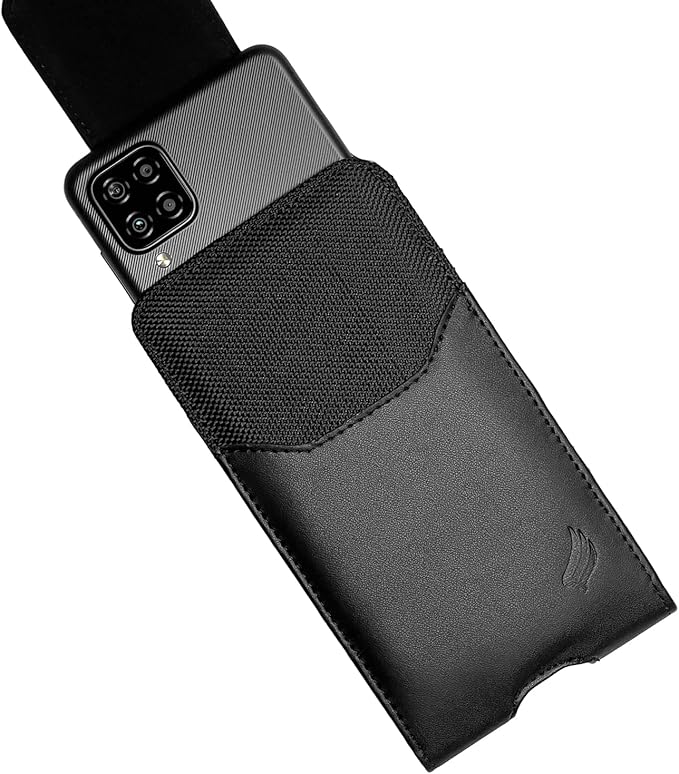 Eaglecell Leather Cellphone Holster for iPhone 11 Pro Max, XS Max, 8/7 Plus, Vision Plus, Nokia C210, Galaxy A53, S23+, TCL 30Z - Vertical Case Waist Carrying Pouch with Belt Clip/Loops, Black