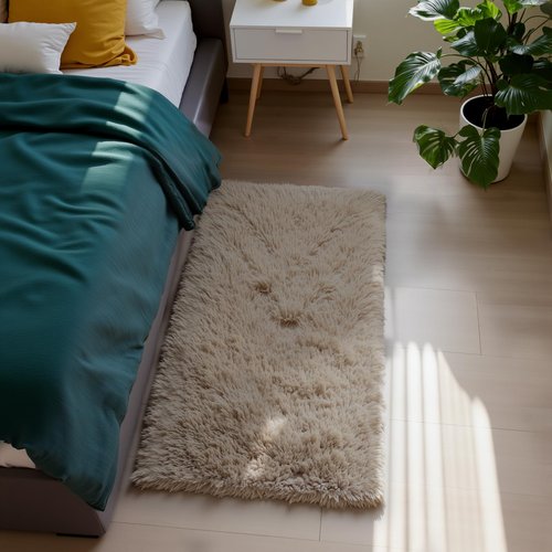 Fluffy Rug Shaggy Area Rug, Beige 2x4 Area Rugs for Bedroom, Small Bedside Rug, Soft Fluffy Shaggy Entryway Throw Rugs for Living Room Bedroom Kids Room Home Decor