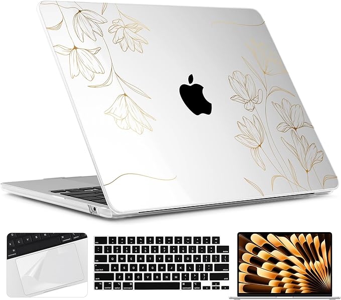 TWOLSKOO for MacBook Air 15 inch Case 2026 2025 2024 2023 Release M5 A3448 M4 A3241 M3 A3114 M2 A2941, Plastic Hard Shell & Screen Protector & Keyboard Cover & Trackpad Film, Florals X449