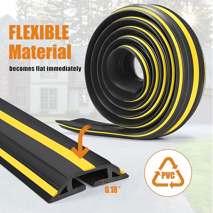 TFMUZERT 4 ft Cord Covers for Wires on Floor, Heavy Duty PVC Duct Floor Cord Cover, Floor Cable Cover Easy to Unroll Prevent Trip Hazard for Home Office or Outdoor Settings