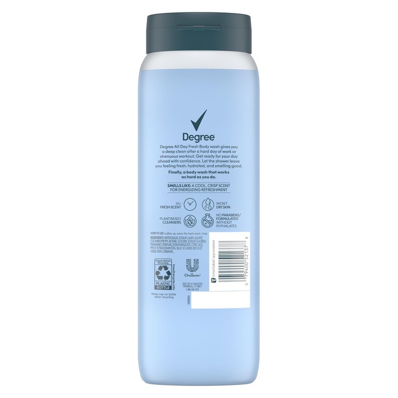 Degree All Day Fresh Body Wash Cool Rush Deep Cleansing 20 FO