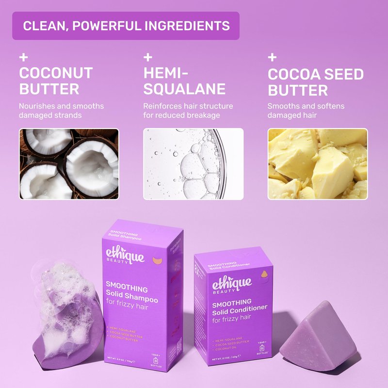 Ethique Smoothing Shampoo Bar for frizzy hair with Coconut Butter - Plastic-Free, Cruelty-Free, Vegan, 3.88 oz - Formerly Frizz Wrangler
