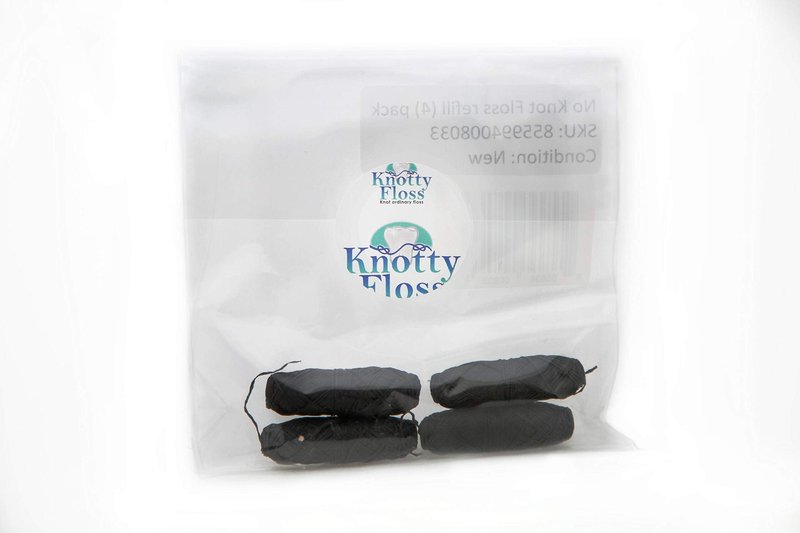Knotty Floss Refills of Bamboo Activated Charcoal No Knot Floss with Grapefruit Seed Extract - Eco-friendly Vegan - 4 Refill Packs