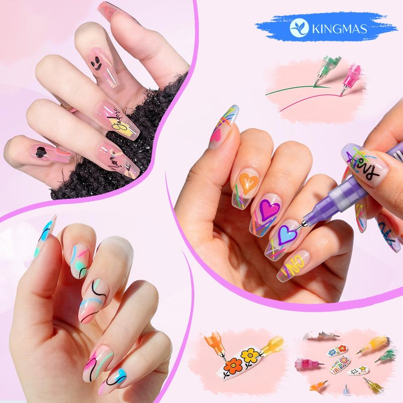 KINGMAS 12 Color Nail Art Pens, 0.5mm Nail Polish Marker Set, Drawing Painting Point Liner Acrylic Painted Pen Kit, Waterproof and Quick-drying for DIY Nails Art Design Manicure Tools