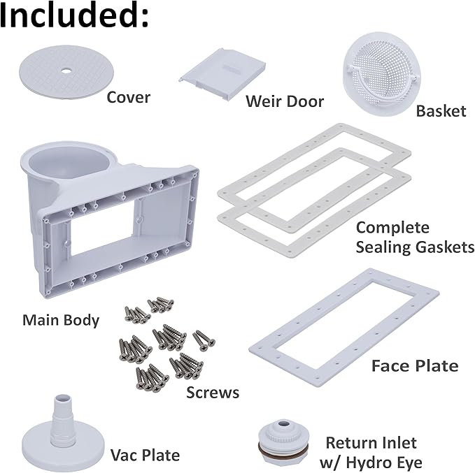 Rx Clear Heavy Duty Wide-Mouth Complete Thru-Wall Skimmer Kit for Above-Ground Swimming Pool | Made of Non-Corrosive Abs Plastic | Chemical Resistant | White
