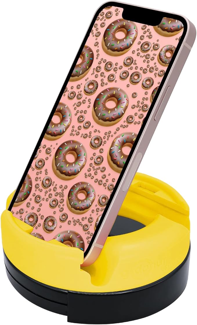 GoDonut 360 Swivel – Smartphone and Tablet Stand and Desk Organizer with 360 Degrees Device Rotation - Compact and Portable for Travel, Office and Home - Made in USA (Yellow)