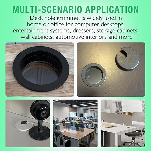 EASYEAH 5 Pcs Desk Grommet 1-1/2" / 38 mm, Desk Cord Hole Cover, Cable Grommet ABS Plastic, Desk Hole Grommet for Home & Office Pc, Detachable Cable Cord Organizer-Black