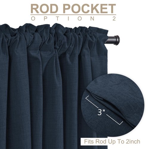 100% Blackout Shield Linen Blackout Curtains for Bedroom 90 Inches Long, Back Tab/Rod Pocket Living Room Drapes, Thermal Insulated Blackout Curtains 2 Panels Set, 50" W x 90" L, Navy