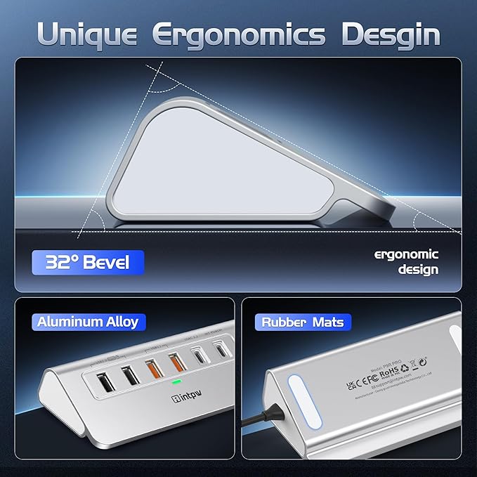 intpw P9R PRO USB C Hub Ethernet, 10Gbps USB C Docking Station 10-in-1 with Type-C & 2 Type-A 3.2 Data, LAN, 4K@60Hz, 2 USB A 2.0, PD 100W, SD/TF Ports, 3.28FT Powered USB Hub for PC, iPhone 17, Mac