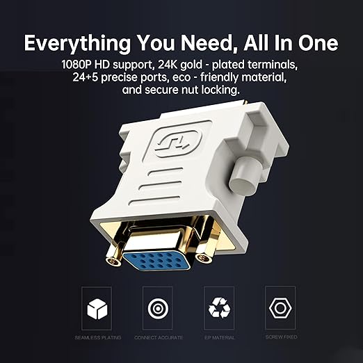 biaze DVI to VGA Cable Male to Female Adapter White (DVI24+5)