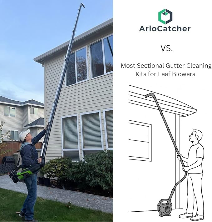 ArloCatcher 30-Foot Gutter Cleaning Kit for Milwaukee Leaf Blower 2824-20 600 CFM â Two-Story Gutter Cleaning Tools from Ground, No Ladder Needed, Extension Pole Not Included