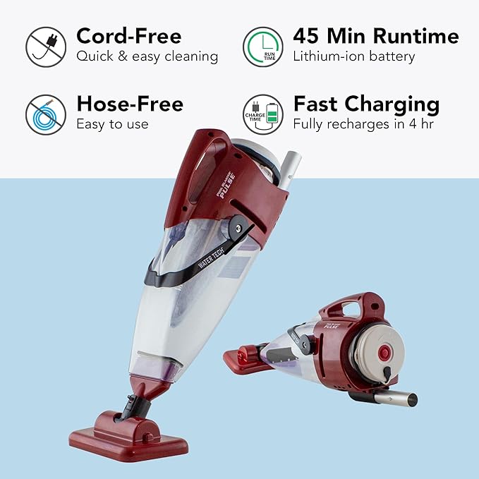 POOL BLASTER Pulse Cordless Pool Vacuum w/Pole Set - Large Debris Capacity & Fast Hoseless Cleaning of Inground & Above Ground Pools, Handheld Rechargeable Pool Cleaner for Sand, Silt & Leaves