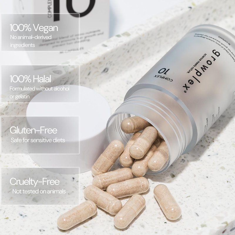 GROWPLEX Complex10 Hair Support Supplement with Biotin, Collagen & 10 Essential Nutrients – Supports Healthy, Stronger-Looking Hair – 30 Capsules for Men & Women