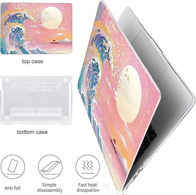 LCMOCICO for MacBook Air 13 Inch Case 2026 2025 2024 2023 2022 Release M5 A3449 M4 A3240 M3 A3113 M2 A2681, Scratch Resistant Plastic Hard Shell Case for MacBook Air 13.6 M5, Sunset Glow Waves