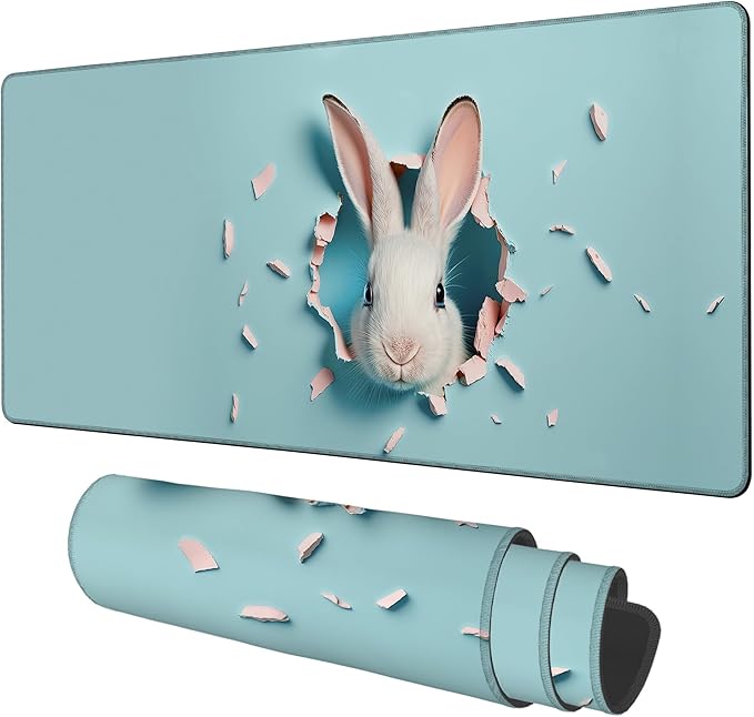 NITAHHHY Gaming Desk Pad Large Extra Length Bunny Peeking Out of A Hole Mouse Pad Keyboard Laptop Non-Slip Waterproof with Rubber Base Thick Stitched Edge Mouse Mat for Office Home 35.4 x 15.7 Inches