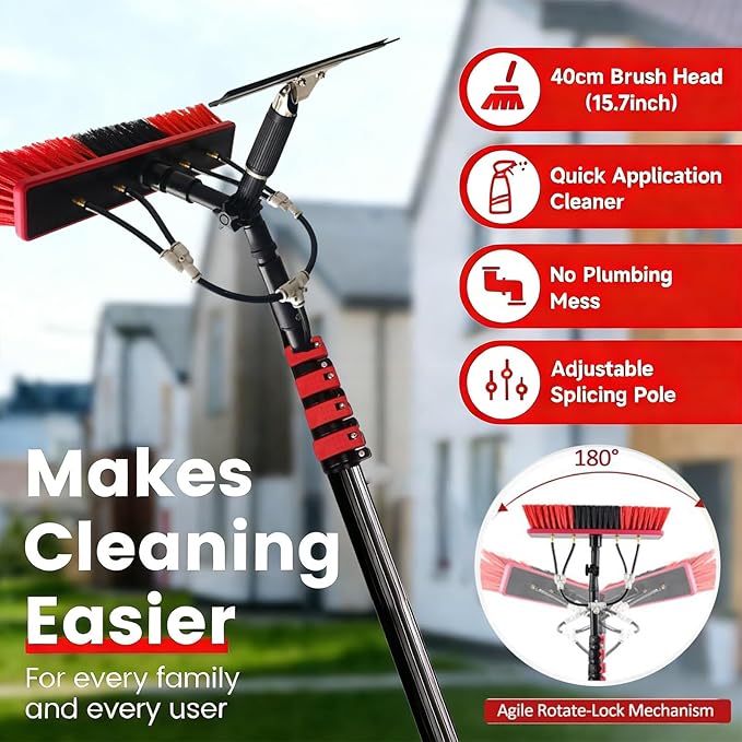 Telescopic Cleaning Brush, Multi-Purpose Water Spray Brush, Solar Panel Cleaning Equipment, Telescopic Hydrocleaner, 3.6m-10.8m, Roof Cleaning Tools Window Cleaner Kit(16FT/4.8M)