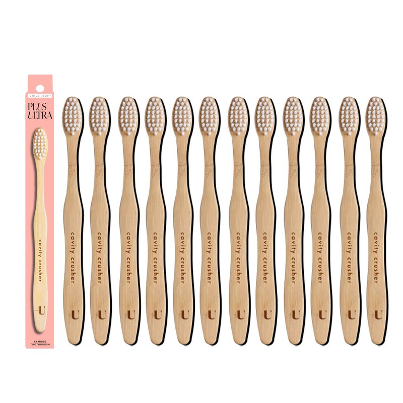 Kids Biodegradable and Eco-Friendly Bamboo Toothbrush 12-Pack - BPA Free Soft Bristle - Dentist-Approved and All-Natural with "Brush Smile Repeat" Etched on Handles by Plus Ultra