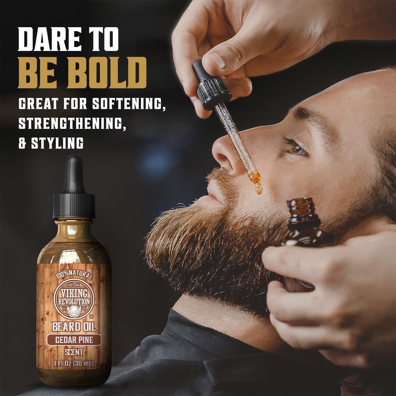 Viking Revolution Cedar and Pine Beard Oil for Men - Natural Argan and Jojoba Beard Softener, Conditioner for Strengthening and Moisturizing (1 Pack)