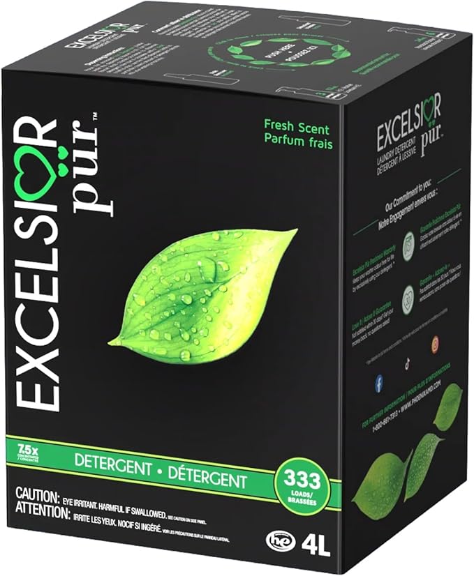Excelsior PÃ¼r | 7.5x Ultra-Concentrated HE Liquid Laundry Detergent + Stain Remover Kit, 4L / 333 Loads, Fresh Scent, Eco-Dispenser Pump Bottle, Odor Control