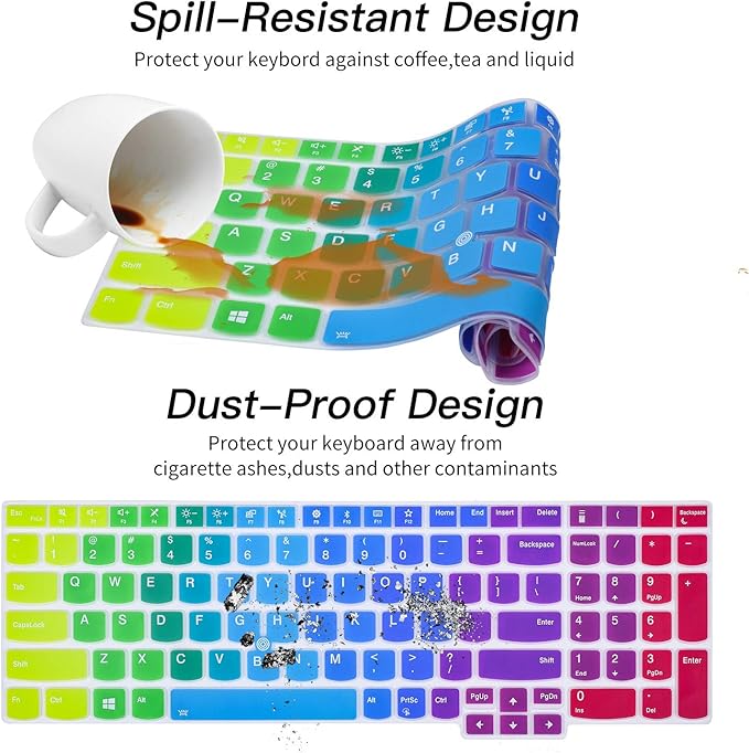 Colorful Keyboard Cover for 15.6" Lenovo ThinkPad E15 Gen 4/3/2 T15 T15p T15g L15 Gen 2 1 P51s P52 P52s P53 P72 P73/ThinkPad E580 E590 E595 L580 L590/ThinkPad T570 T575 T580 T590, Rainbow