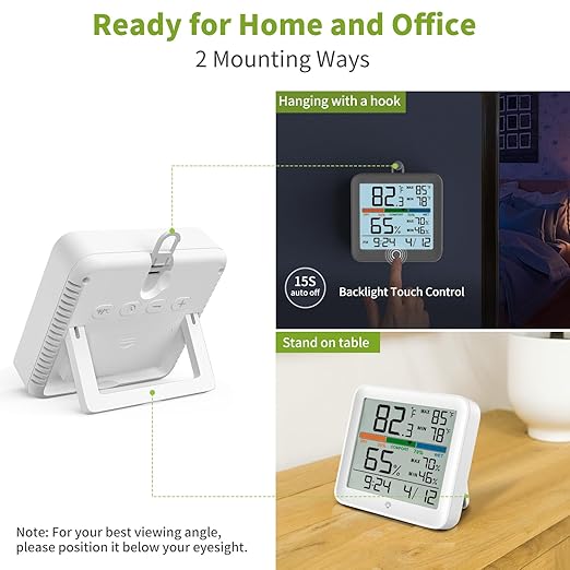 MeesMeek 2 Pack Indoor Thermometer Room Temperature Home Hygrometer Humidity Gauge, Accurate with Calibration, Backlight, Air Comfort Indicator, 24H Max Min Records, Time, Date(AAA Batteries Included)