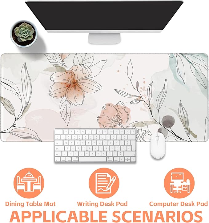 NIYLYNSYN Mouse Pad Large Flowers Watercolor Texture Non-Slip Gaming Desk Mat with Stitched Edge Laptop Keyboard Desk Pad for Work Home Gaming (35.4 x 15.7 Inches)
