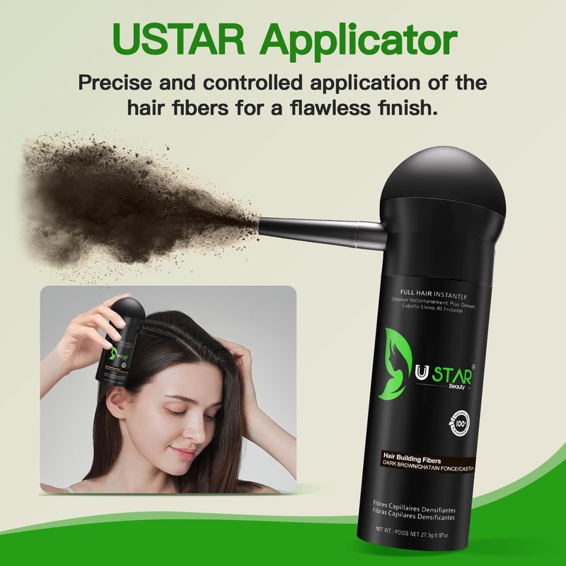 Hair Building Fibers 77.5g, USTAR 5 in 1 Hair Fibers for Thinning Hair with Holding Spray for Instantly Thicker, Fuller Look, Styling Hair Powder for Men & Women (Dark Brown)