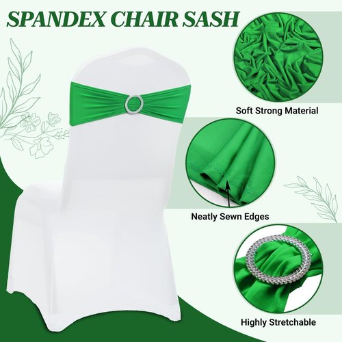 MDS Spandex Chair Sashes - Universal Fit Elastic Dining Chair Bands with Buckle | Light Green, Pack of 50
