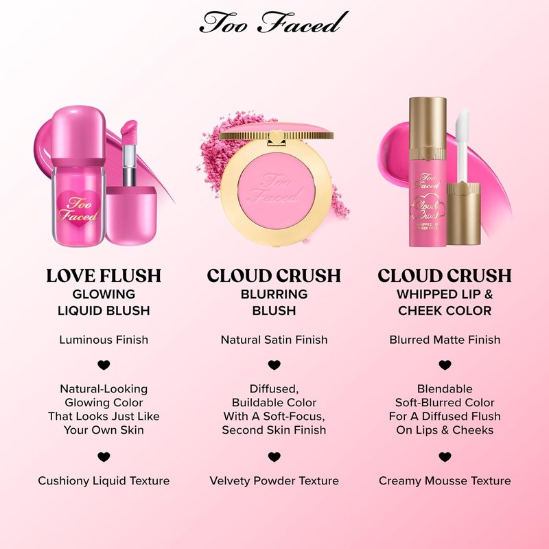 Too Faced Cloud Crush Whipped Lip & Cheek - Creamy Multi-Use Formula with Hyaluronic Oil for Long-Lasting Color