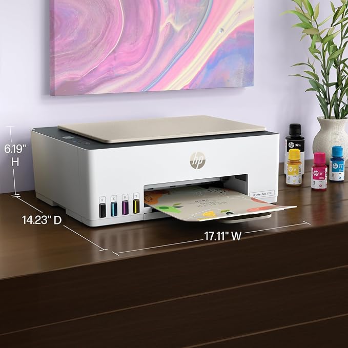 HP Smart Tank 5000 Wireless All-in-One Ink Tank Printer, Scanner, Copier with 2 Years of Ink Included, Best-for-Home, Cartridge-Free, Refillable and AI-Enabled. (5D1B6A)