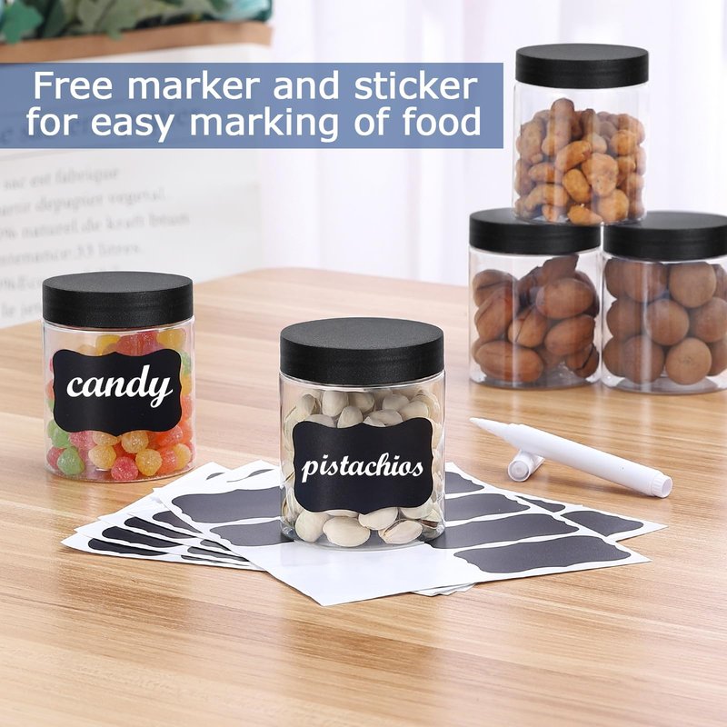 36PCS16OZ Plastic Jars with Screw On Lids, Labels Refillable Empty Round Slime Containers for Storing Dry Food, Honey Jam, Cream, Butter, Lotion (matte black)