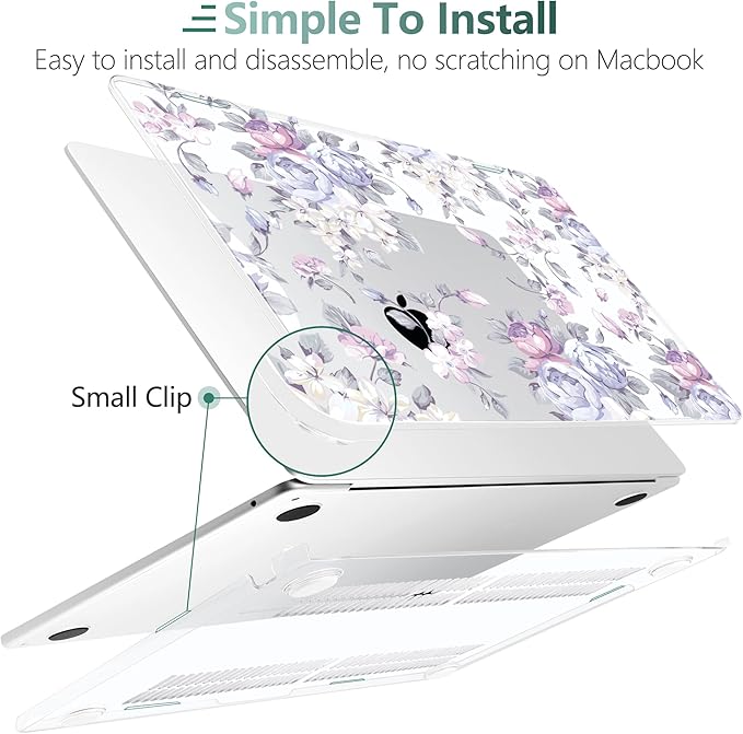 TWOLSKOO for MacBook Air 13 inch Case M5 2026 M4 2025 M3 M2 2024-2022 A3449 A3240 A3113 A2681, Plastic Hard Shell & Keyboard Cover & Screen Film for MacBook Air 13.6 inch Case, Purple Peony