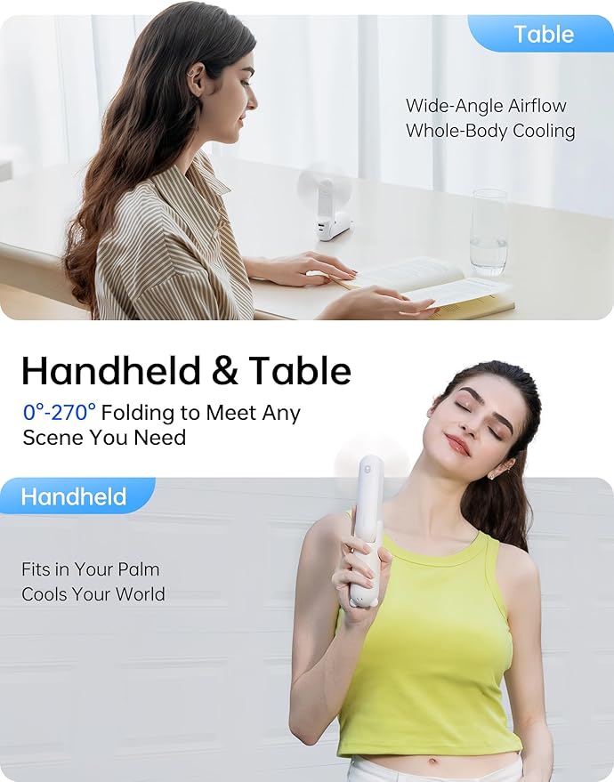 JISULIFE Handheld Fan 8 Plus: All-in-One Mini Fan with 40Hrs Cooling & 4500mAh PowerBank & Flashlight, USB Rechargeable, Portable Pocket Size for Travel, Makeup, Concert, Gifts for Women(White)