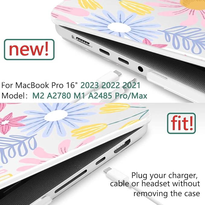 DONGKE Compatible with MacBook Pro 16 Inch Case (2026-2021 Release, M5 M4 M3 M2 M1 Pro/Max Chip), Plastic Hard Shell Cover with Keyboard Cover & Screen Protector for MacBook Pro 16", Florals