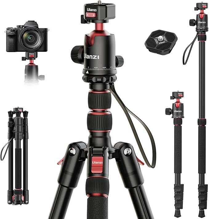 ULANZI TT31 72.4" Claw Quick Release Aluminum Camera Tripod & Monopod, Panorama 360° Ball Head Detachable w 180°Revertible Legs, Up Load 8.82lb, for Sony/Canon/Nikon/Fujifilm and More