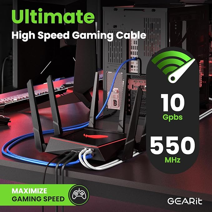 GEARit Cat 6 Ethernet Patch Cable 7 ft Black (10 Pack) Cat6 Patch Cables 7ft Black/Ethernet Patch Cable, 10Gbps 550MHz 24AWG Pure Copper, Snagless, Gold Plated RJ45 for Router, Server, Router, PC