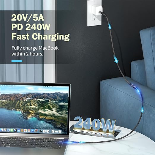 20Gbps USB C 3.2 Extension Cable, USBC 3.2 Gen2 Type-c Male to Female Extender Cable Ultra HD 4K@60Hz 240W Charging 20Gbps Data Transfer Compatible with External SSD eGPU (Extension 20G 240W-1M)