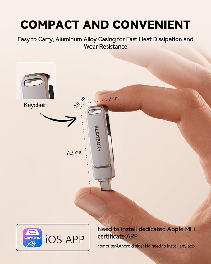 BLANBOK+ MFi Certified 256GB Flash Drive for iPhone Photo Stick, USB Thumb Drive Memory Stick High Speed USB Drive Photo Storage for iPhone USB Stick Compatible for iPhone/iPad/Android/PC, BLA232