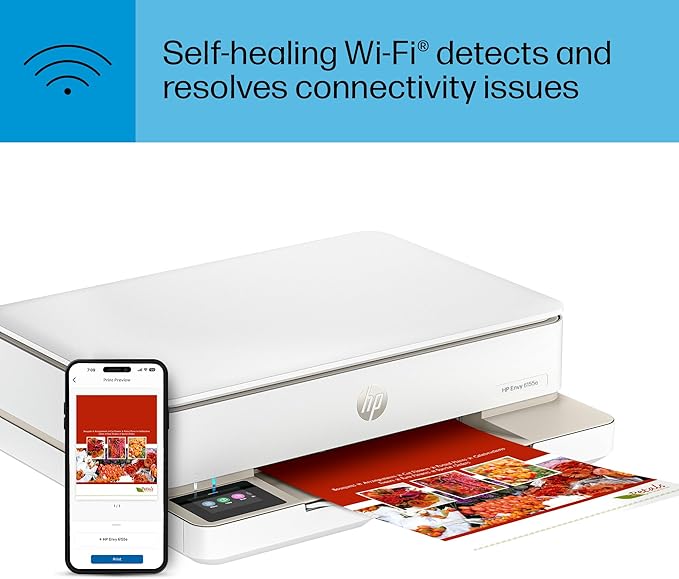 HP Envy 6155e Wireless All-in-One Color Inkjet Printer, Portobello, Print, scan, copy, Duplex printing Best-for-home, 3 month Instant Ink trial included, AI-enabled (714L5A)