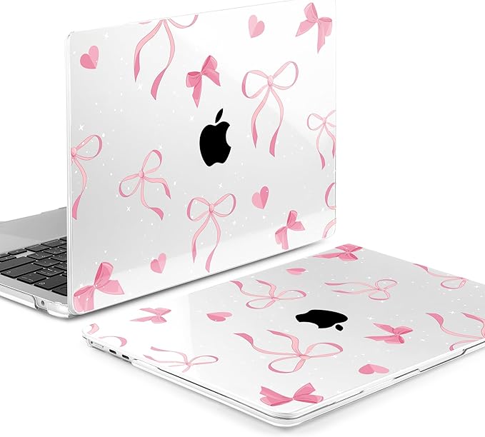 MEEgoodo Case for M5/M4/M3/M2 MacBook Air 13 inch Case 2026 2025 2024 2022, Fit Model A3449/A3240/A3113/A2681, Laptop Hard Shell Compatible with MacBook Air 13.6-inch, Pink Ribbons Bows