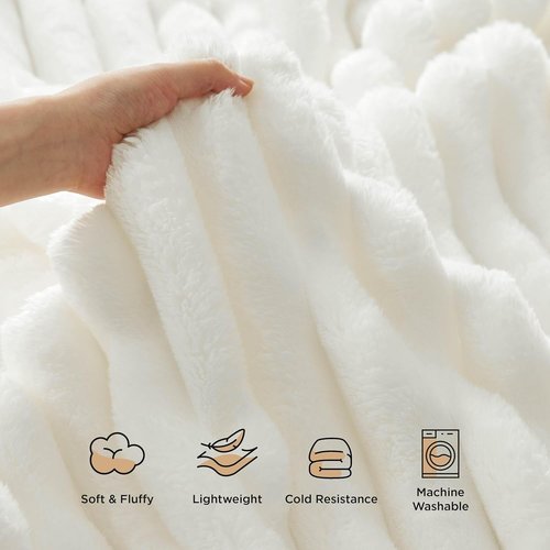 Bedsure White Throw Blanket - Fluffy 350GSM Cozy Fleece for Women | Cute 50x60 Inches Plush Design