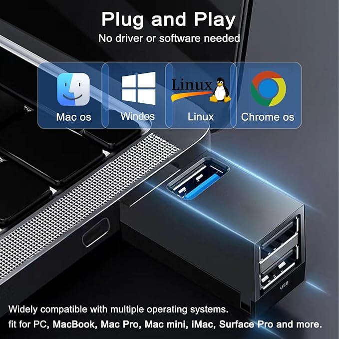VIENON 3-Port USB Adapter, USB Hub 3.0, USB-A Splitter 1 to 3 for Keyborad, Mobile Hard Disk, U Disk, Camera, Mouse etc