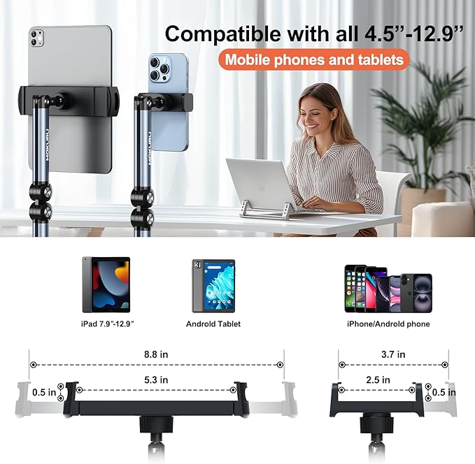 MOKURU Tablet Floor Stand, Adjustable Tablet Stand, 360° Rotation Tablet Holder, Compatible with iPad, iPhone, Samsung, Google, Kindle Tablet/Phone, (4.5''-12'')