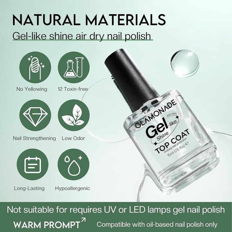 Clear Top Coat Nail Polish - Quick Dry, No Chip, High Shine Finish | Long Lasting Glossy Formula for Salon Quality Manicures