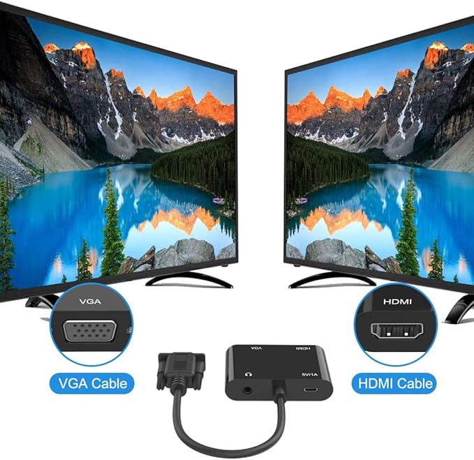 LOKEKE VGA to HDMI VGA, VGA to HDMI VGA Adapter with Audio Cable and USB Cable for Computer, Desktop, Laptop, PC, Monitor, Projector, HDTV